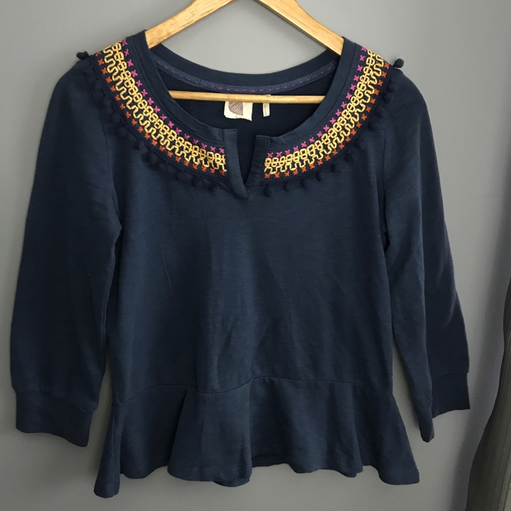 Anthro Lilka tassel peplum long sleeve top